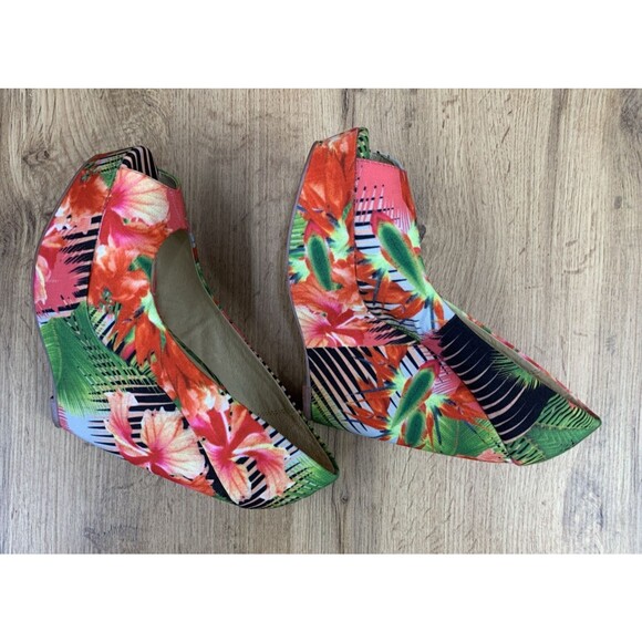 Aldo Women Hazinski Wedge Sandals Floral Fabric Print Slip On Peep Toe Size 6.5 - Picture 11 of 16
